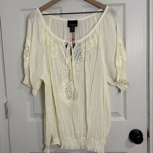 Cynthia‎ Rowley Blouse Womens 2X White Sheer Lace Feminine Cottage Core